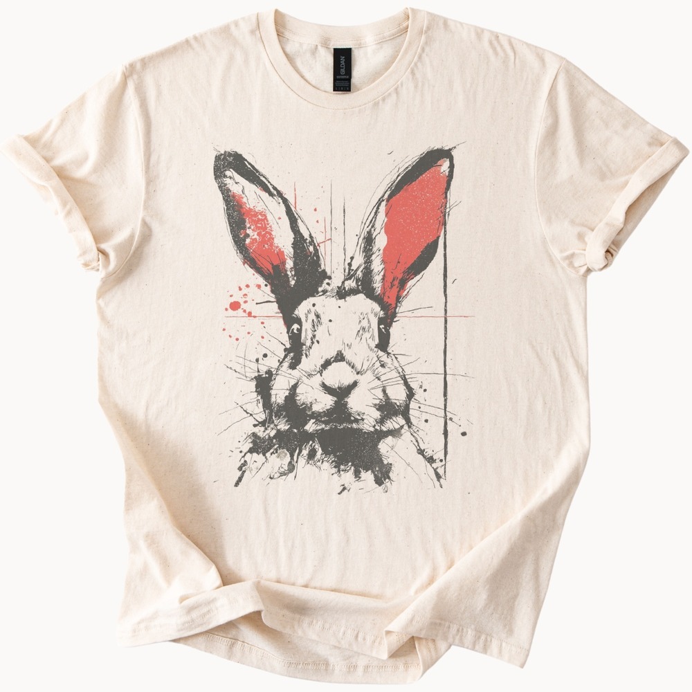Edgy Rabbit Splatter Graphic Tee Grunge Art Design